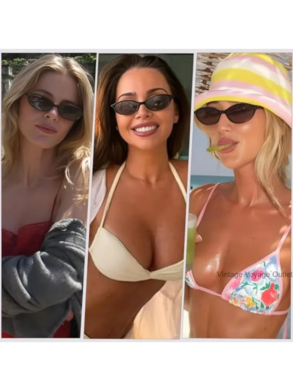 Retro Oval Cat Eye Sunglasses Women UV Protection Y2K Narrow Shades 4 Pack